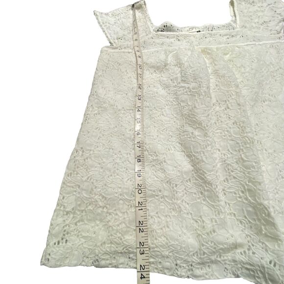 Ann Taylor Loft Ivory Top Shirt Crochet Cotton Blouse Short Sleeve Medium - Picture 6 of 7